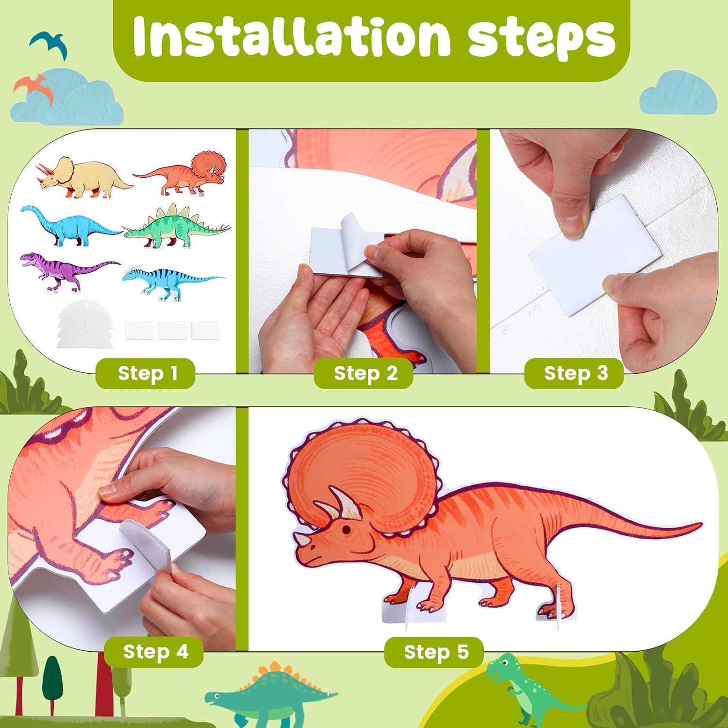 Novabright 6 Pcs Dinosaur Style Standees Standup Cutout Backdrop Photo Props Theme Party Decorations for Birthday Party Supplies Baby Shower Classroom Halloween Decor(Colorful)