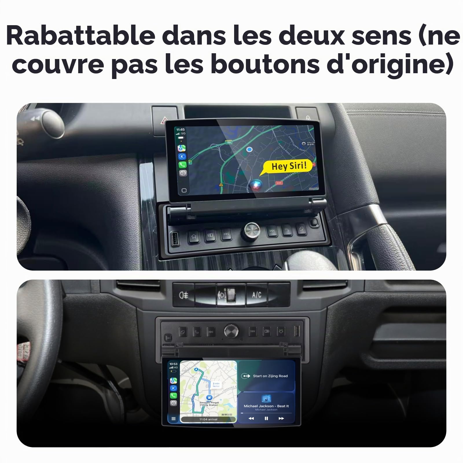 Autoradio Simple DIN avec écran escamotable, CarPlay sans Fil et Android Auto, autoradio Tactile avec écran Rabattable, qualité sonore de Niveau OEM, Bluetooth, FM RDS
