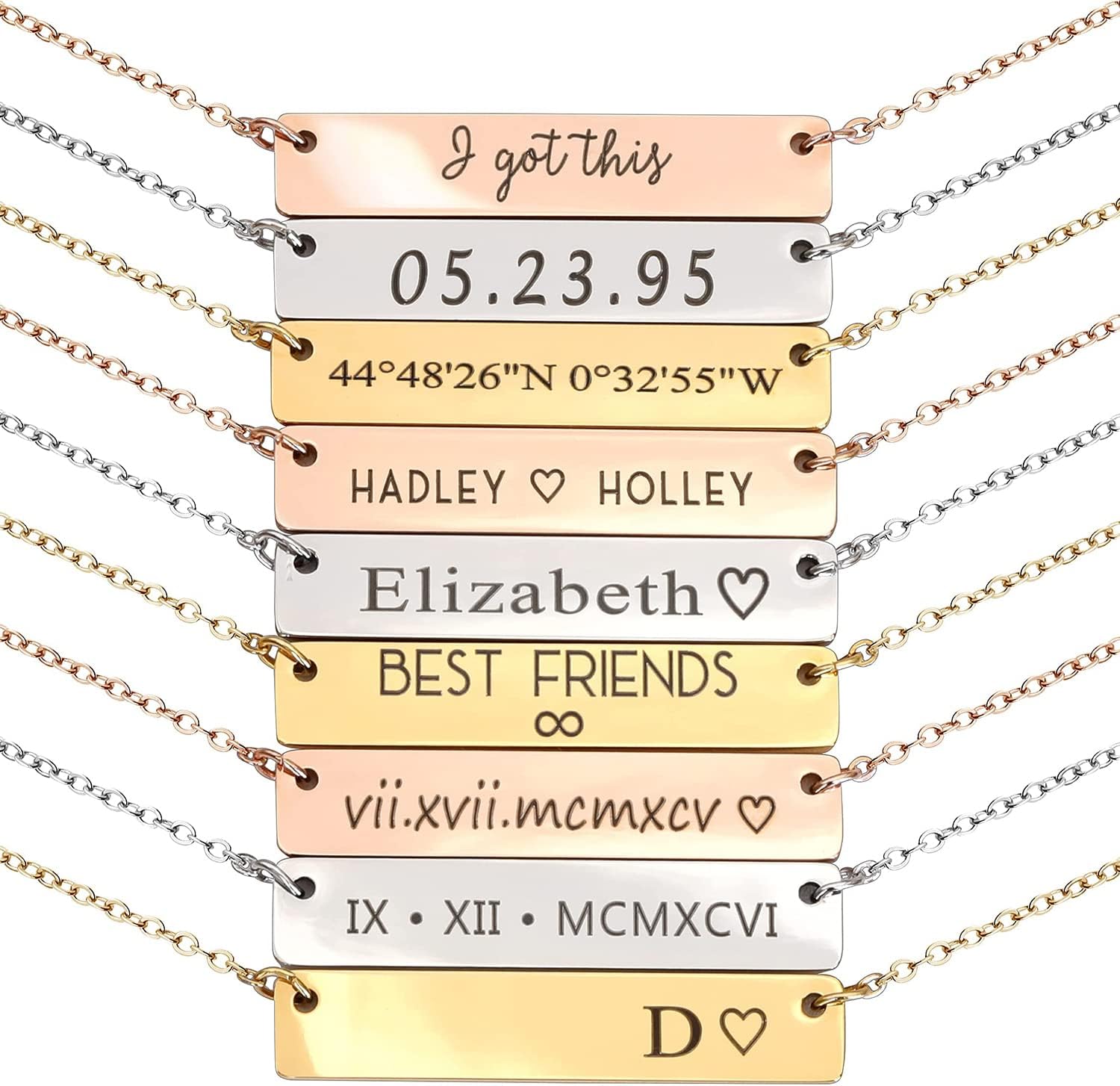 MignonandMignon Personalized Engraved Bar Necklace, Custom Name, Date, Coordinates, Friendship Jewelry, Birthday, Wedding, Graduation, Gift for Women