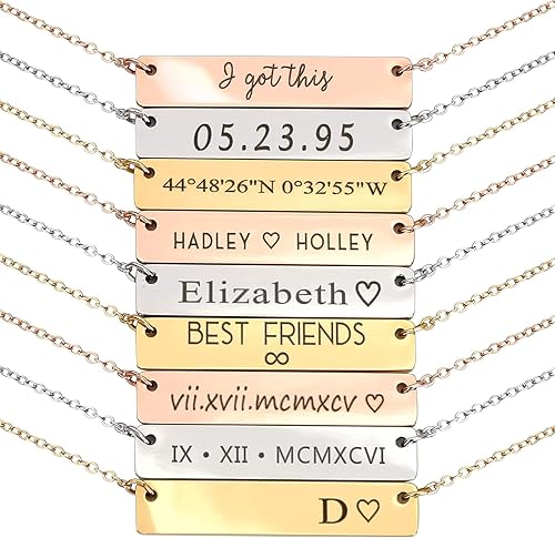 Personalized Engraved Bar Necklace, Custom Name, Date, Coordinates, Friendship Jewelry, Birthday, Wedding, Graduation, Gift for Women  4N