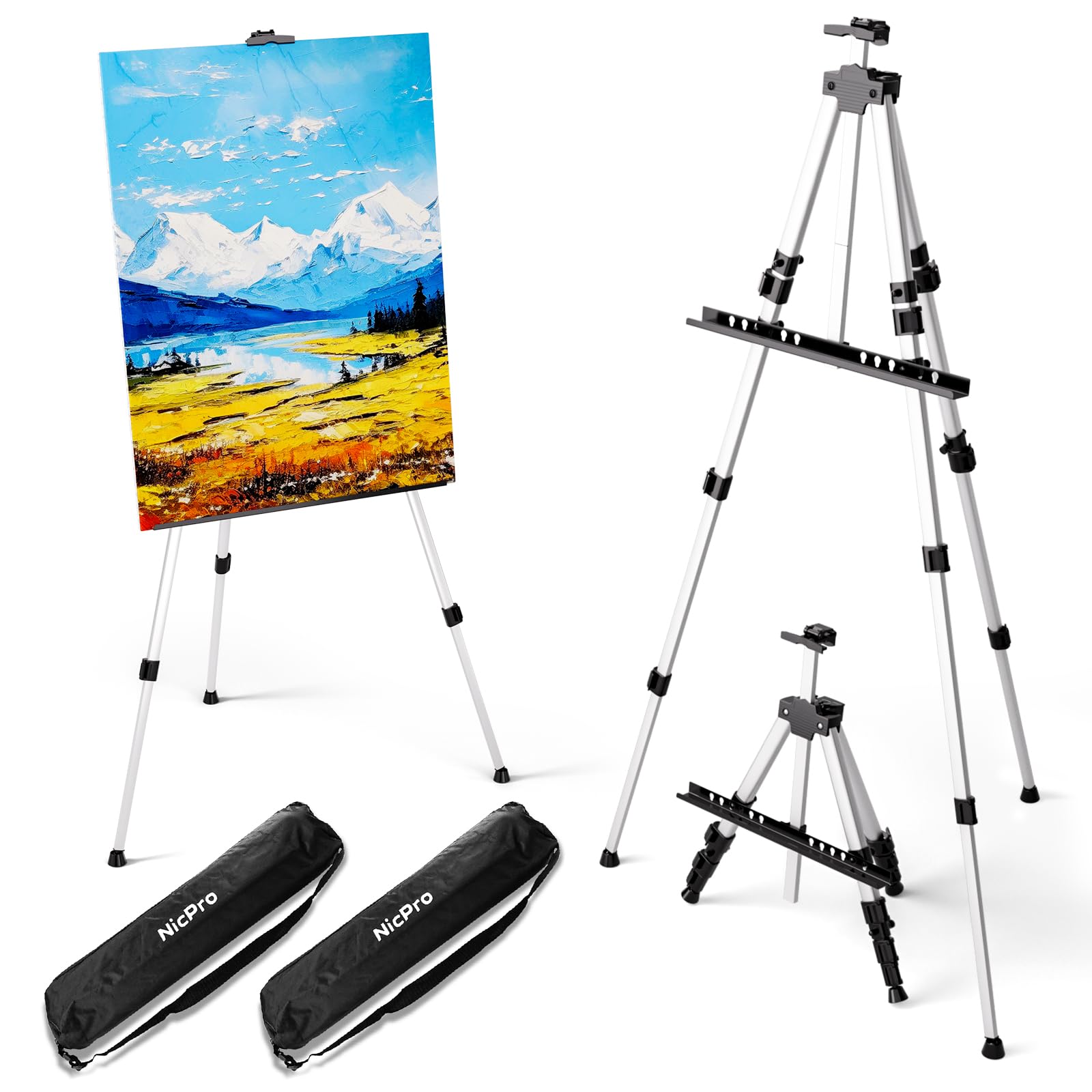 Nicpro Art Easel for Painting with Bag, Aluminum Metal Tripod Easel ...
