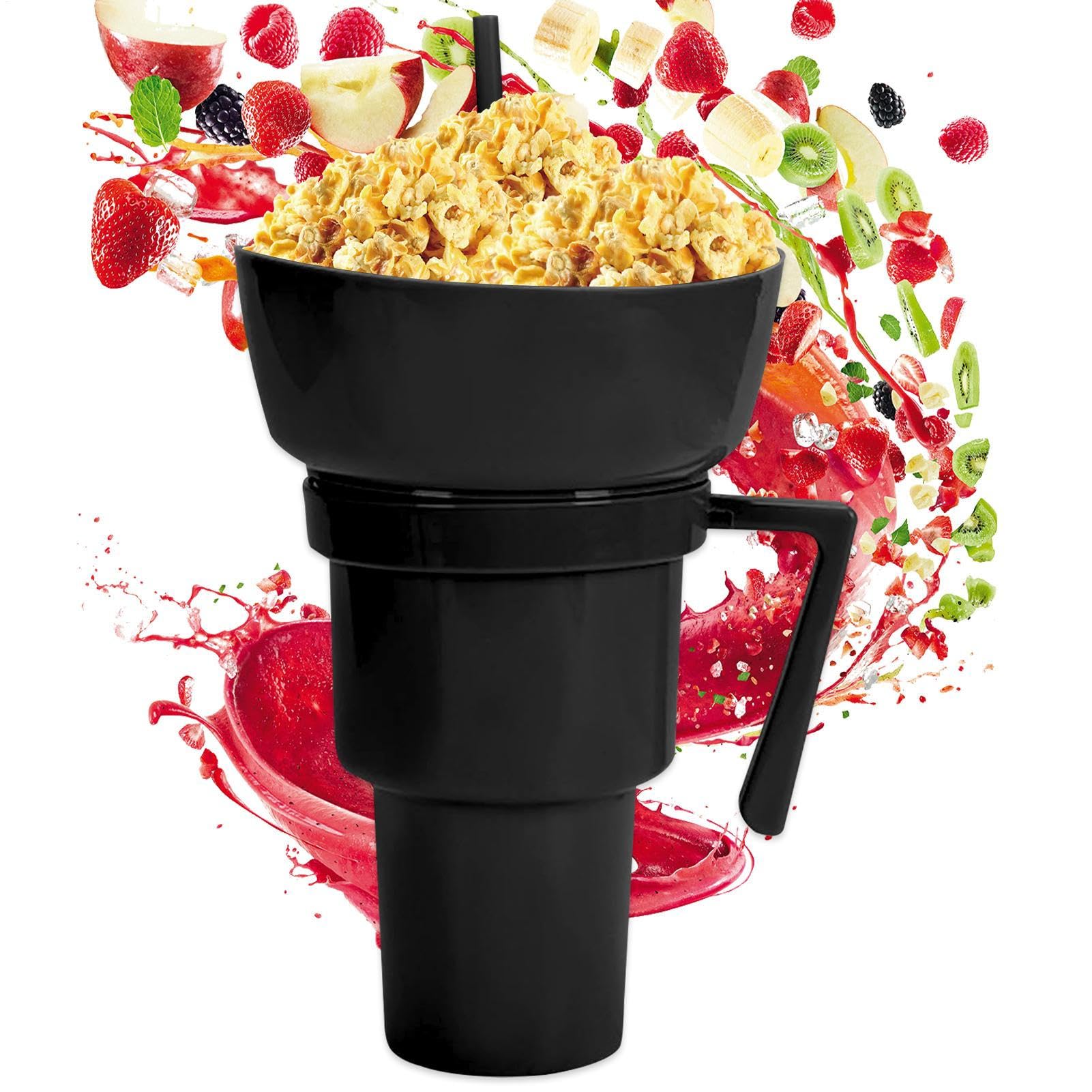 Cup and Bowl Combo - Travel Snack and Drink Cup for Adults - Leakproof Food Holder Drinking Container for Chips Candy Fruit Dessert Popcorn Juice Milk Tea Party Outdoor