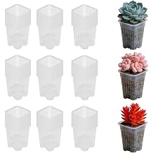 50 Pack 2 Square Nursery Pots, Tiny Clear Seedling Planters with Drainage Holes, Plastic Mini Deep Transplant Pot for Herb, Succulent, Germination, Seed Starting, Cuttings 2 inches