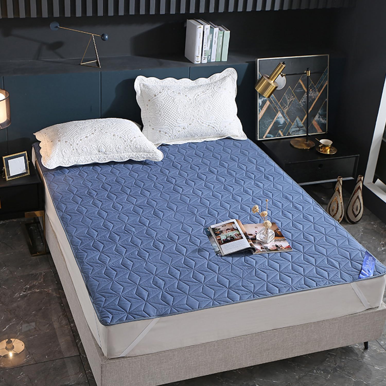 LDLCYCN ,blue1,180 * 200cm, Waterproof Mattress Protector Cover Bed Pad Cover with 4Corner Elastic Band