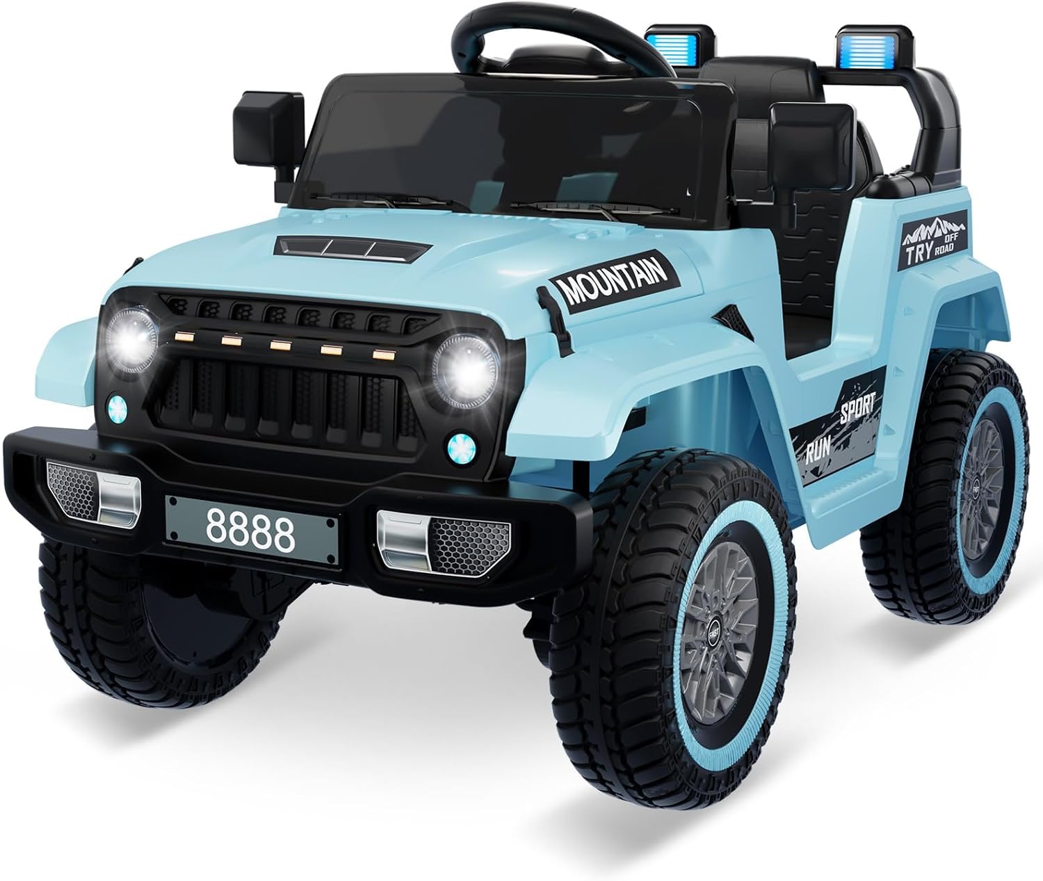 Electric Car for Children 12 V, Children's Electric Car in Off-Road Design, 12 V Double Motor (2 x 35 W), Remote Control, Story/Music, Realistic Horn, 3-6.5 km/h, for Children from 3-8 Years