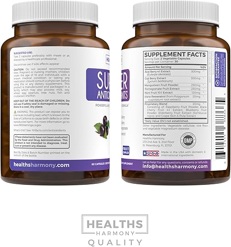 Miniatura 7 de Suplemento súper antioxidante, potente mezcla diaria de antioxidantes súper alimentos, bayas de acai, goji, granada y resveratrol trans, fórmula de