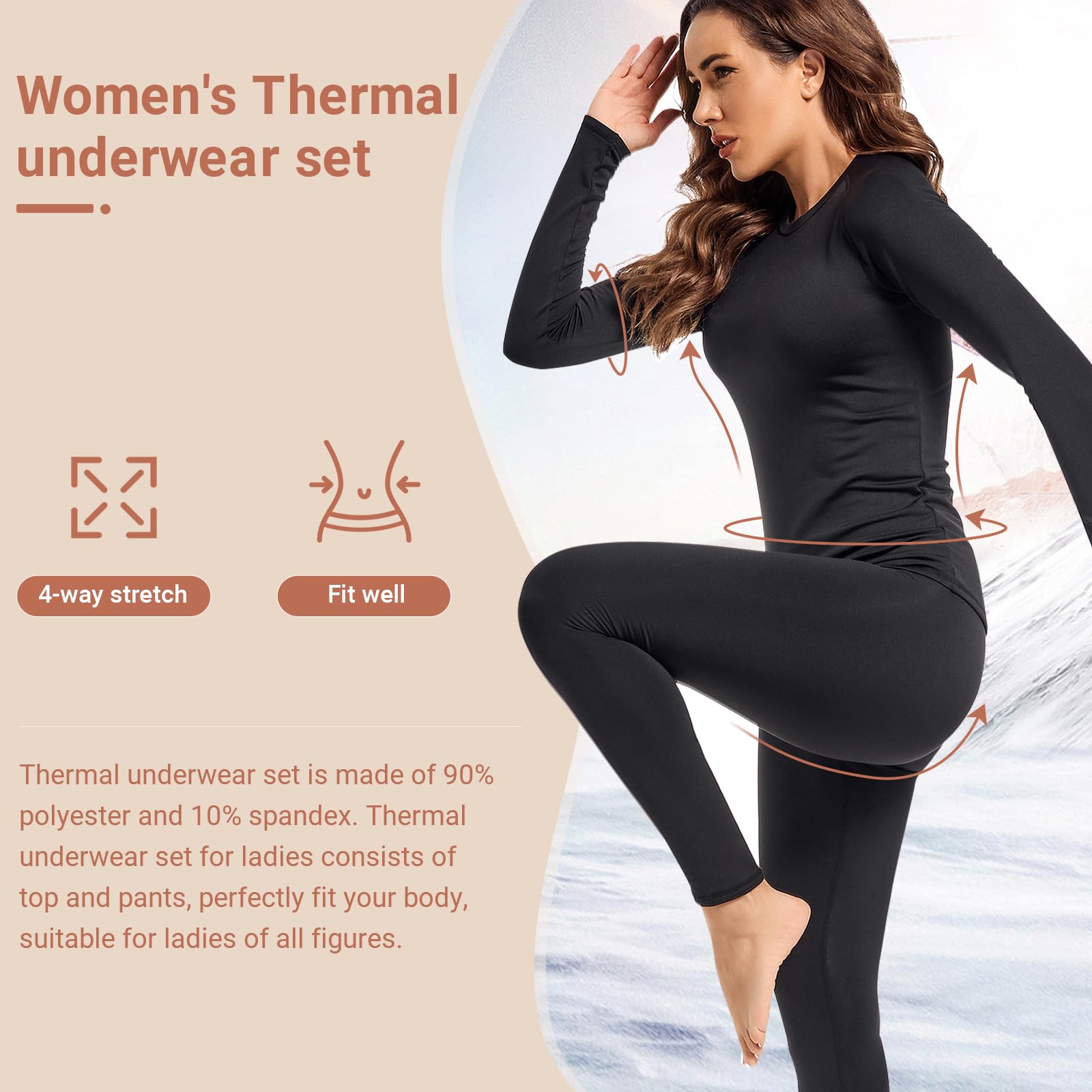 Leeboom Intimo Termico Donna Traspirante Biancheria Intima Termica Donna Elastica e Asciugatura Rapida Maglietta Termica Donna Ideale per Sci Corsa Palestra (Maglia+Pantaloni)