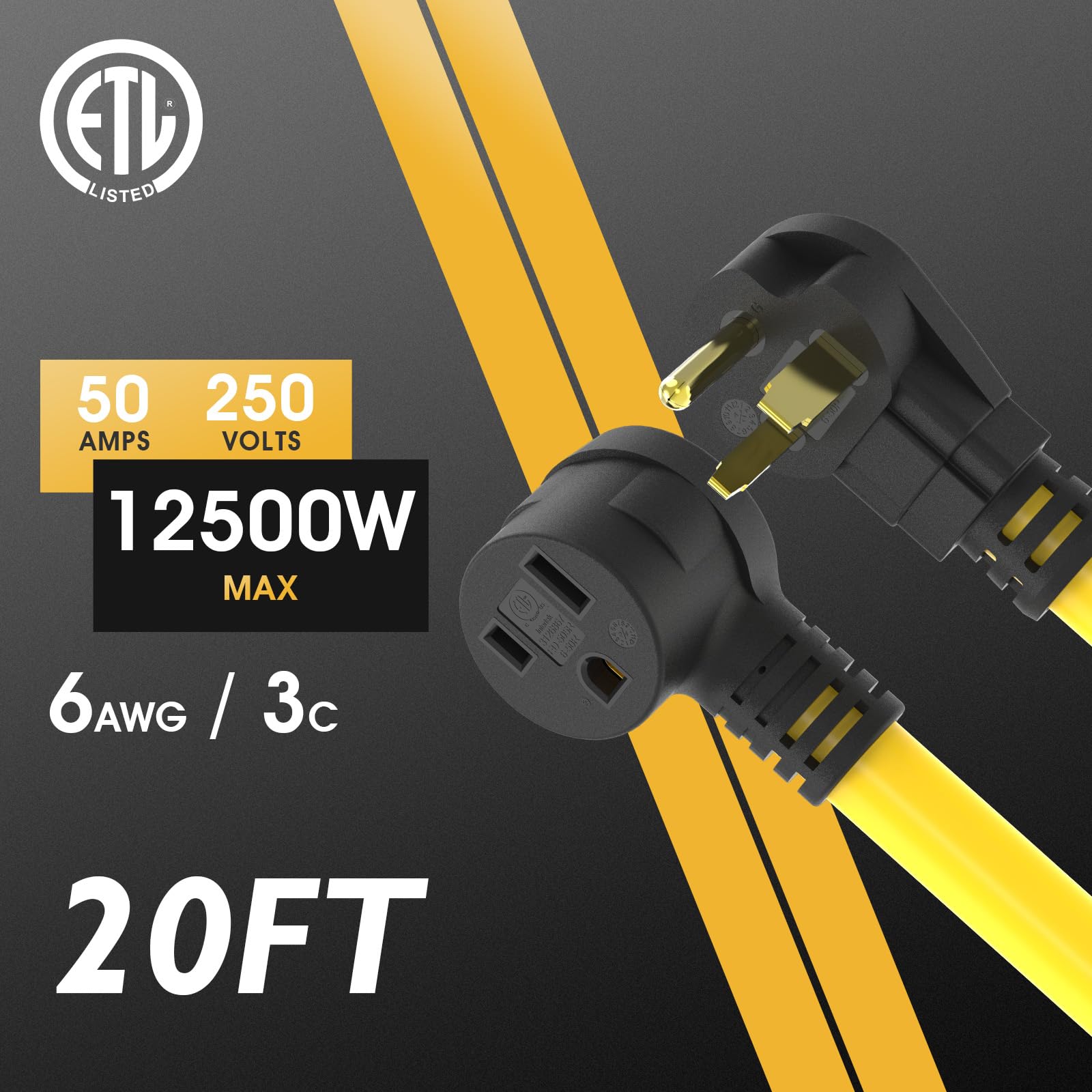 TOOLIOM Cable de extensión de soldador de 6 AWG de 40 pies para máquinas de soldar con certificación ETL. Cable de extensión de alimentación de 6-50P a 6-50R