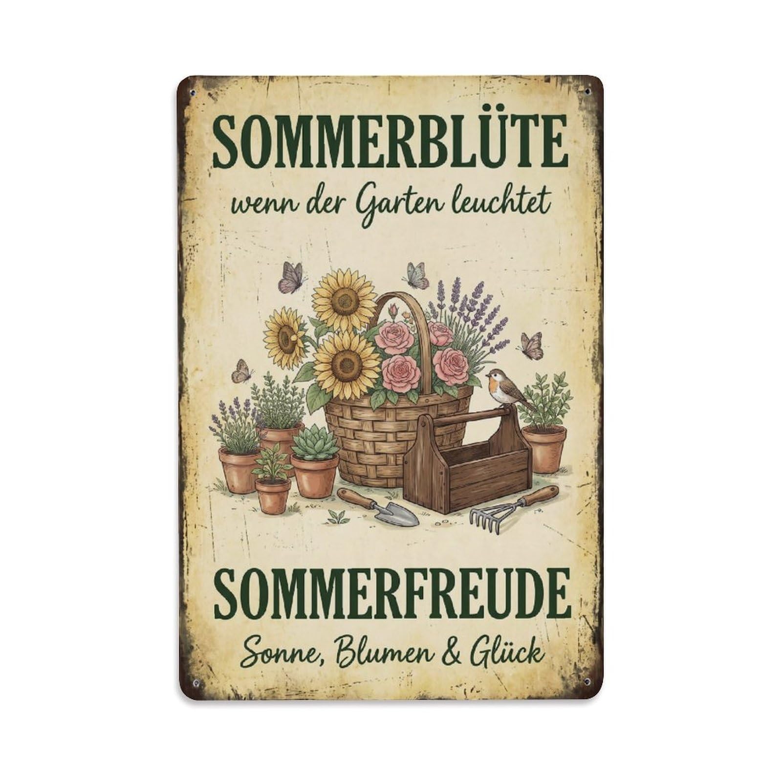 Vintage Funny Garden Summer Blooms Rustic Gate Countryside Metal Tin Sign Plaque Wall Decor for Cafe, Club Bar, Office, Garden Metal Poster 8x12Inch