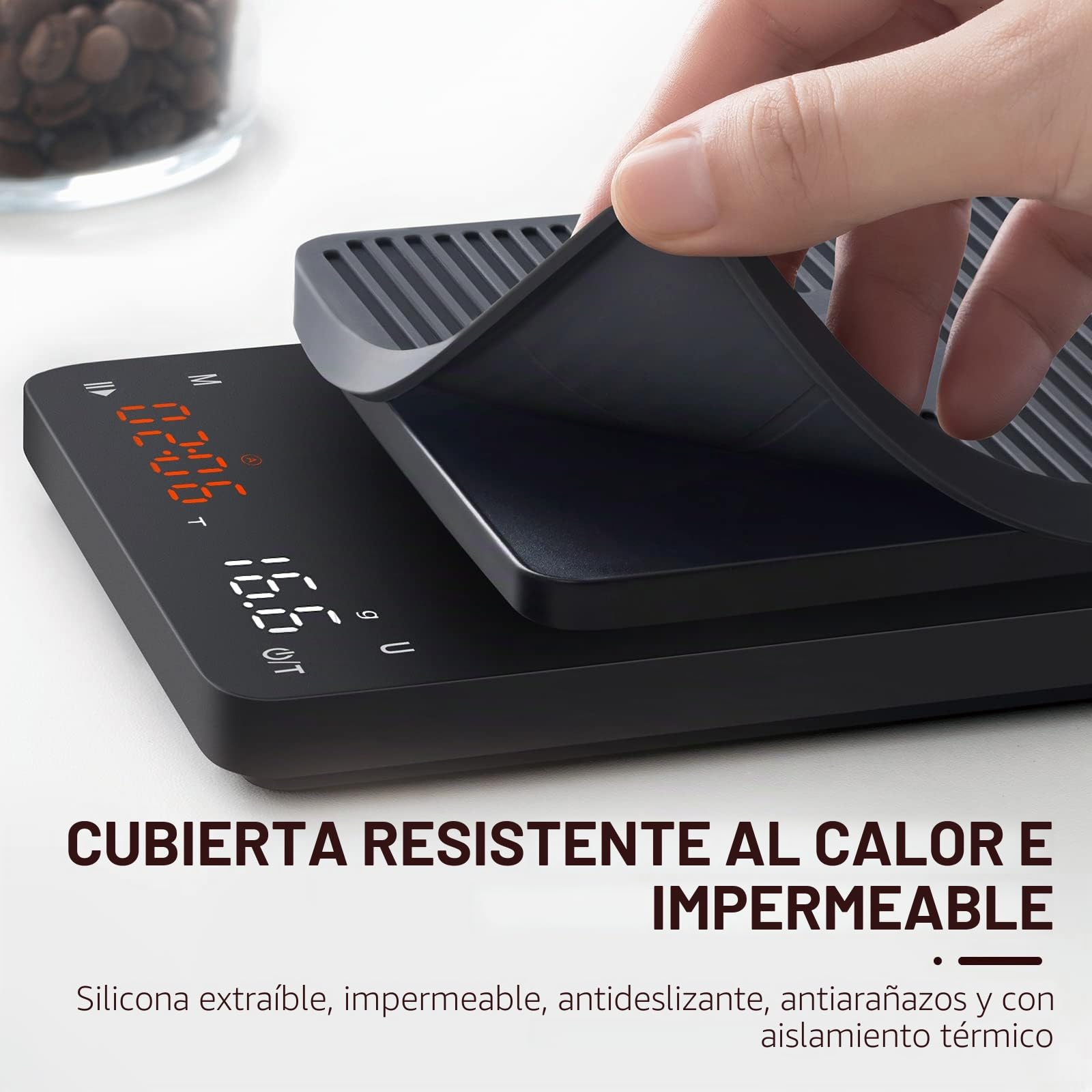 BAGAIL Báscula de Café Digital con Temporizador, 0.1 g de Alta Precisión, Báscula de Espresso por Goteo con Tara Automática, Sensor Táctil y Cubierta de Silicona, Peso Máximo 3kg, Negro Mate