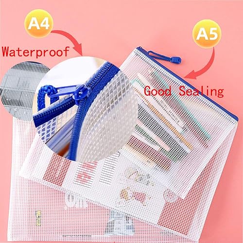 Miniatura 5 de Bolsas de archivo con cremallera A5, bolsa de malla con cremallera de plástico doble, bolsa de PVC impermeable de 6 colores, 12 piezas para