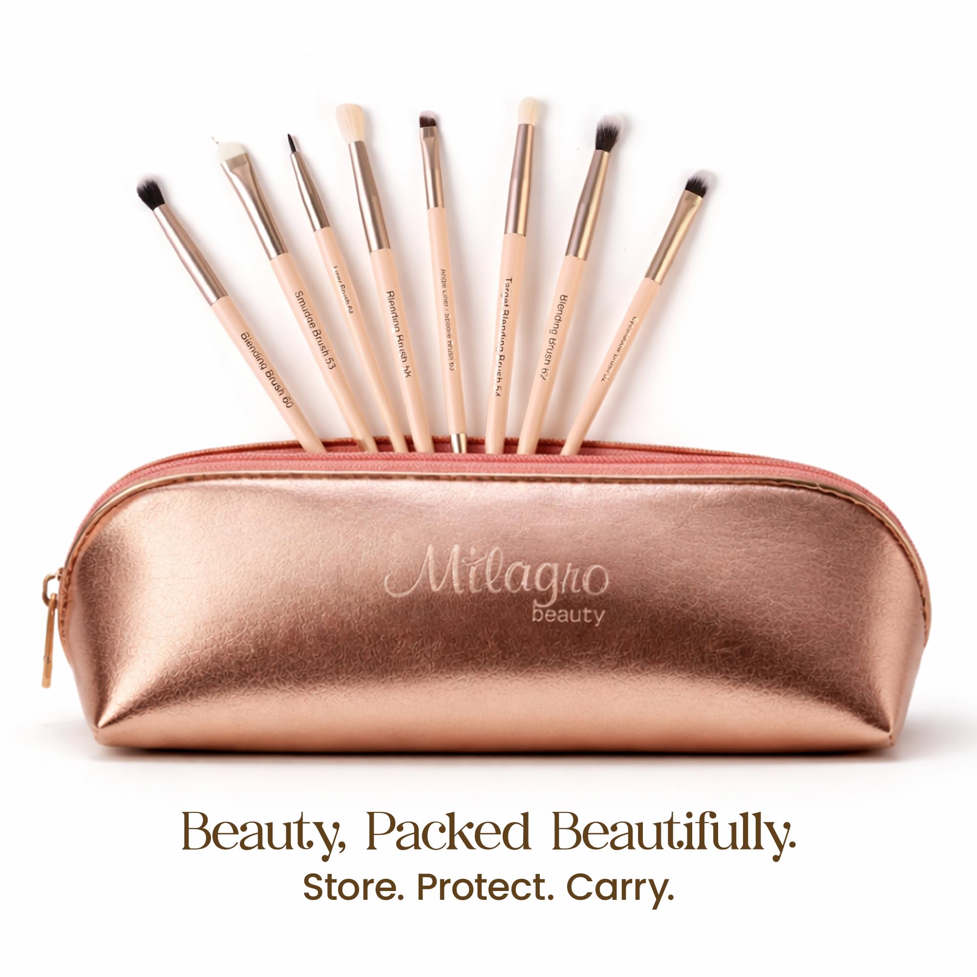 Milagro Beauty Eye Essential - Set di pennelli da trucco, include pennelli per sfumatura, ombretto, eyeliner, sfumature, pieghe grandi, matita, evidenziatore, occultamento e fondotinta, con elegante