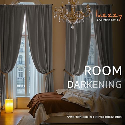 Miniatura 5 de Lazzzyt Cortinas de terciopelo para sala de estar gris, juego de 2 paneles de lujo suaves, cortinas con aislamiento térmico de 96 pulgadas de largo,