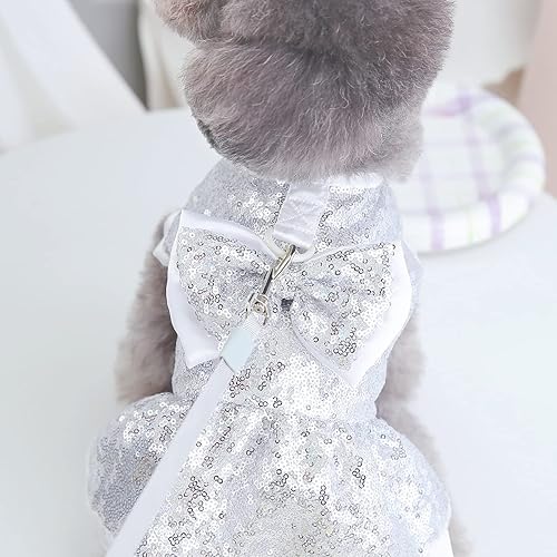 Miniatura 4 de Tangpan Disfraz de Navidad para mascotas, falda de baile de perro, vestido de fiesta de campamento de satén (negro, M)