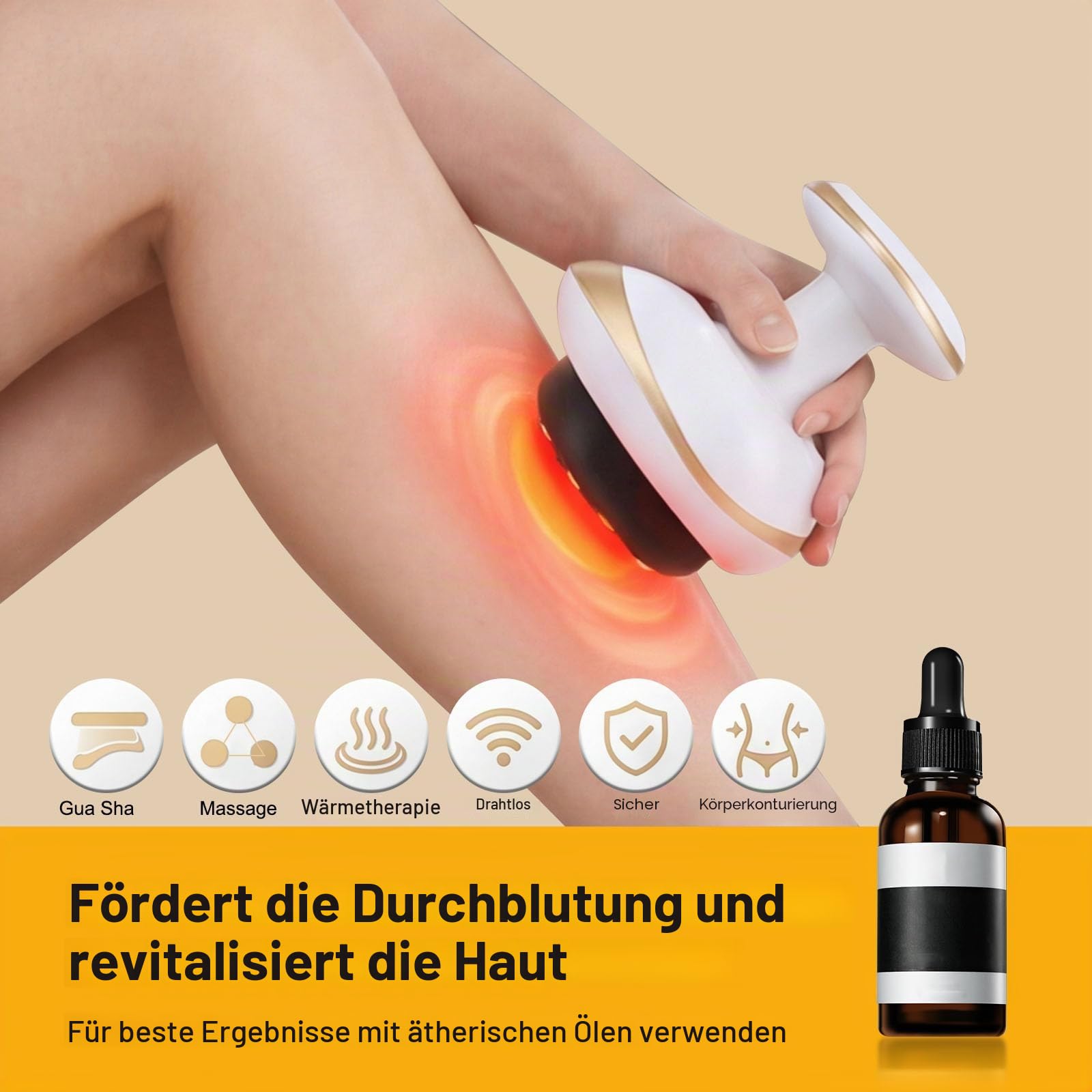Vakuum Massage 4-in-1 Cellulite Massagegerät, Elektrisches Vakuum & Gua Sha Gerät für straffere Haut, Tiefenmassage mit Wärme, Körperformung & Durchblutung für Ganzkörper Anwendung Zuhause