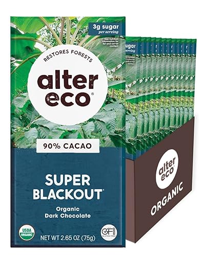 Alter Eco  Barras de chocolate  Cacao oscuro puro, comercio justo, orgánico, sin OMG (organismos modificados genéticamente), sin gluten, con guía de