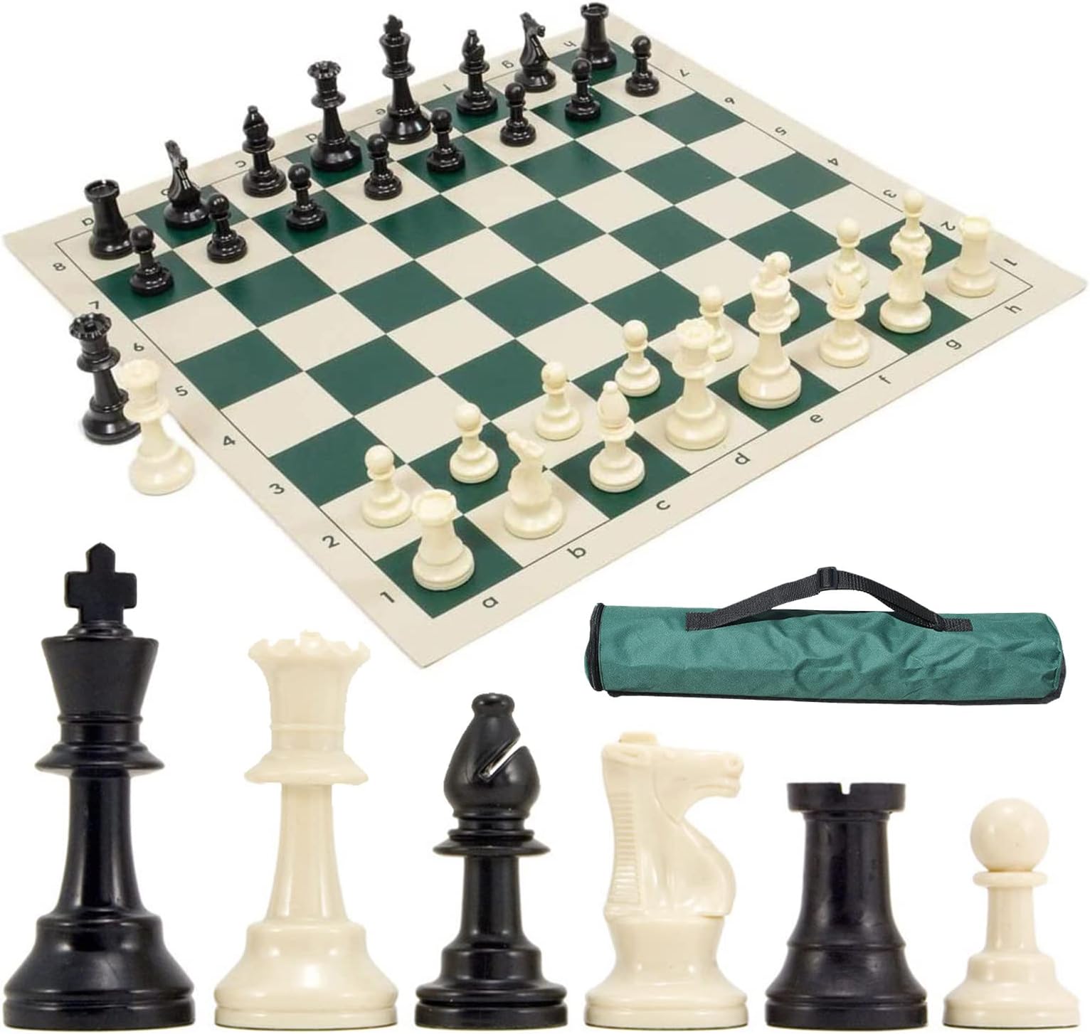Portable Chess Set, 51cm Travel Chess Board Game Set with Thick PVC Leather Chessboard + Plastic PS resin chess pieces + Storage Bag, for Adults Kids, Family Gathering Casual Games