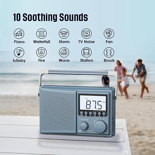 Miniatura 6 de LEOTEC Radio AM FM con Bluetooth, radio portátil de recepción fuerte, enchufe de pared, funciona con pilas, 10 sonidos de ruido blanco, temporizador