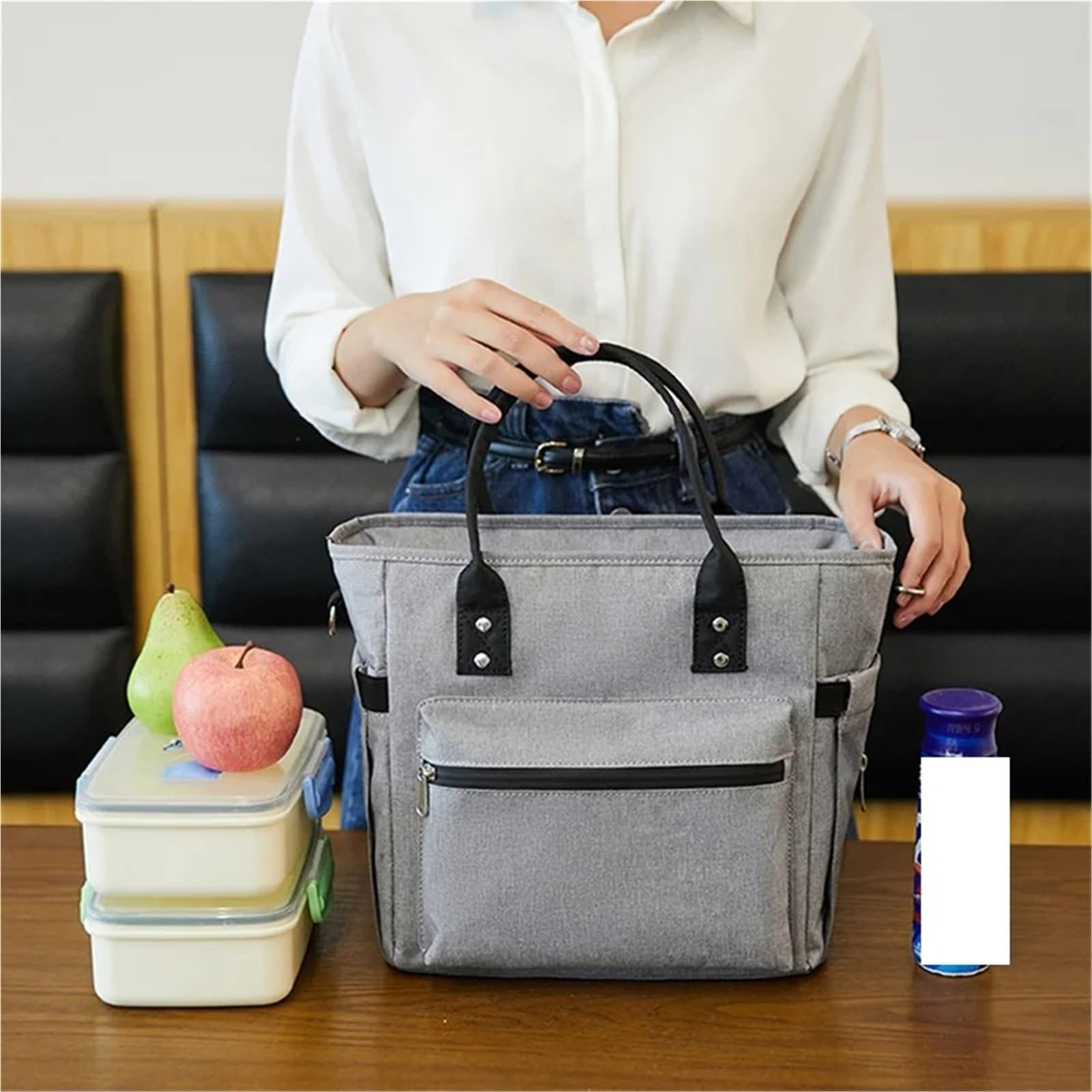 2 Bolsas térmicas Impermeables Oxford para Mujer, Tipo Fiambrera portátil de Gran Capacidad (Negras)