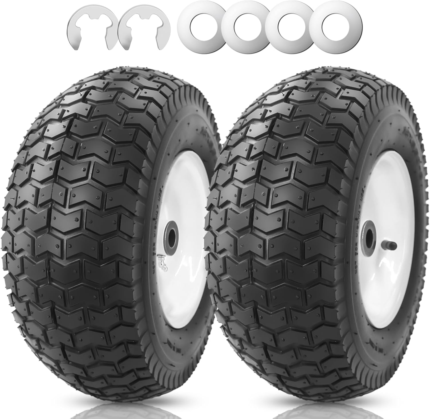 15 x 6.00-6" Lawn Mower Front Tire with Tube and Rim,3 Centered Hub and 3/4 Bushings Tractor Turf Tire for Riding Mowers (15x6.00-6-Tube with Rim-white)