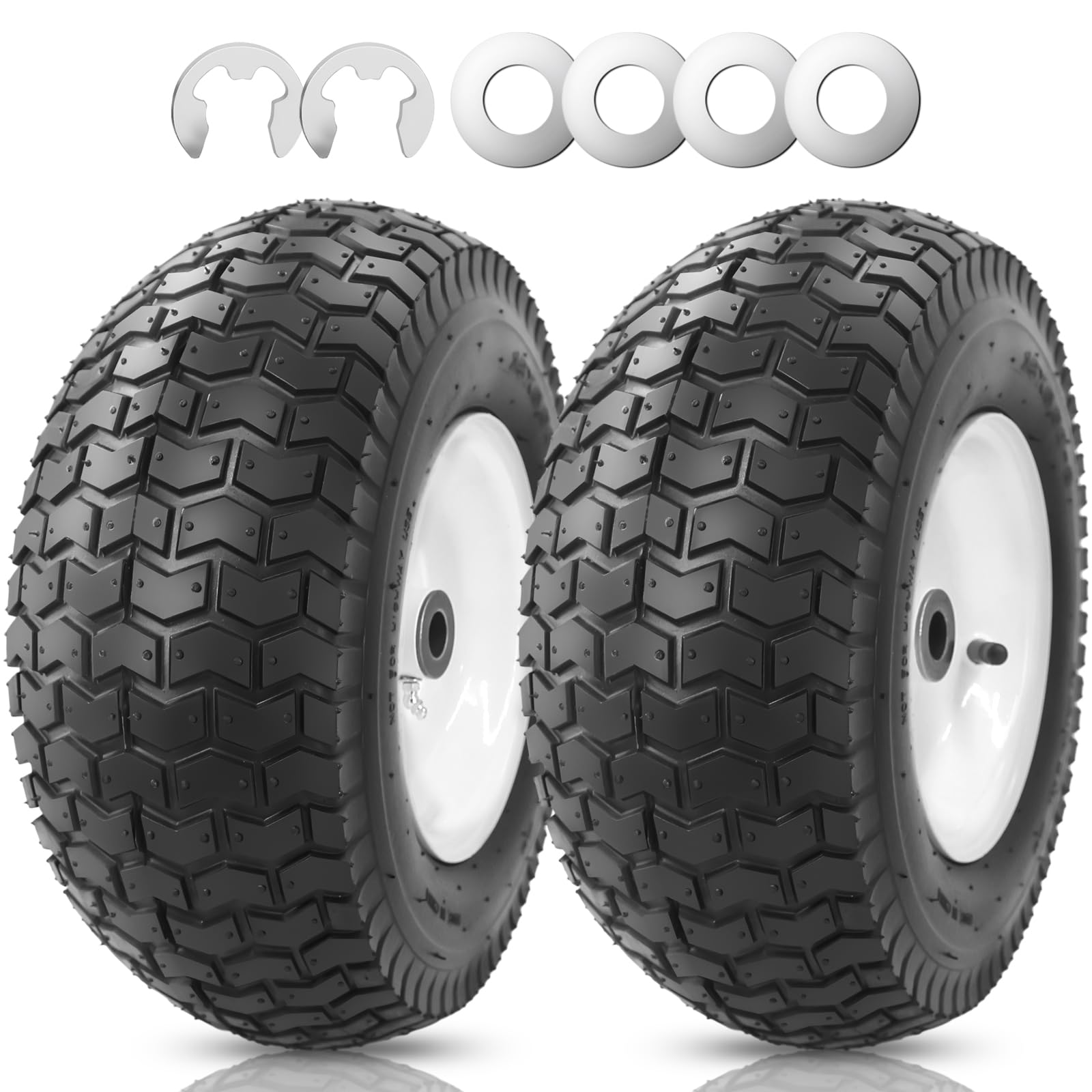 15 x 6.00-6" Lawn Mower Front Tire with Tube and Rim,3” Centered Hub and 3/4” Bushings Tractor Turf Tire for Riding Mowers (15x6.00-6-Tube with Rim-white)