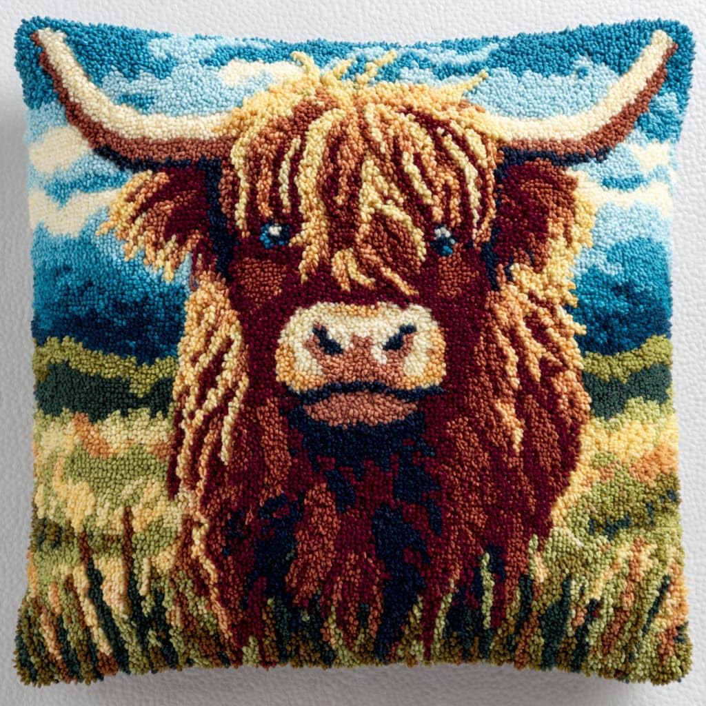 Henypt DIY Latch Hook Pillow Kit, Highland Cattle