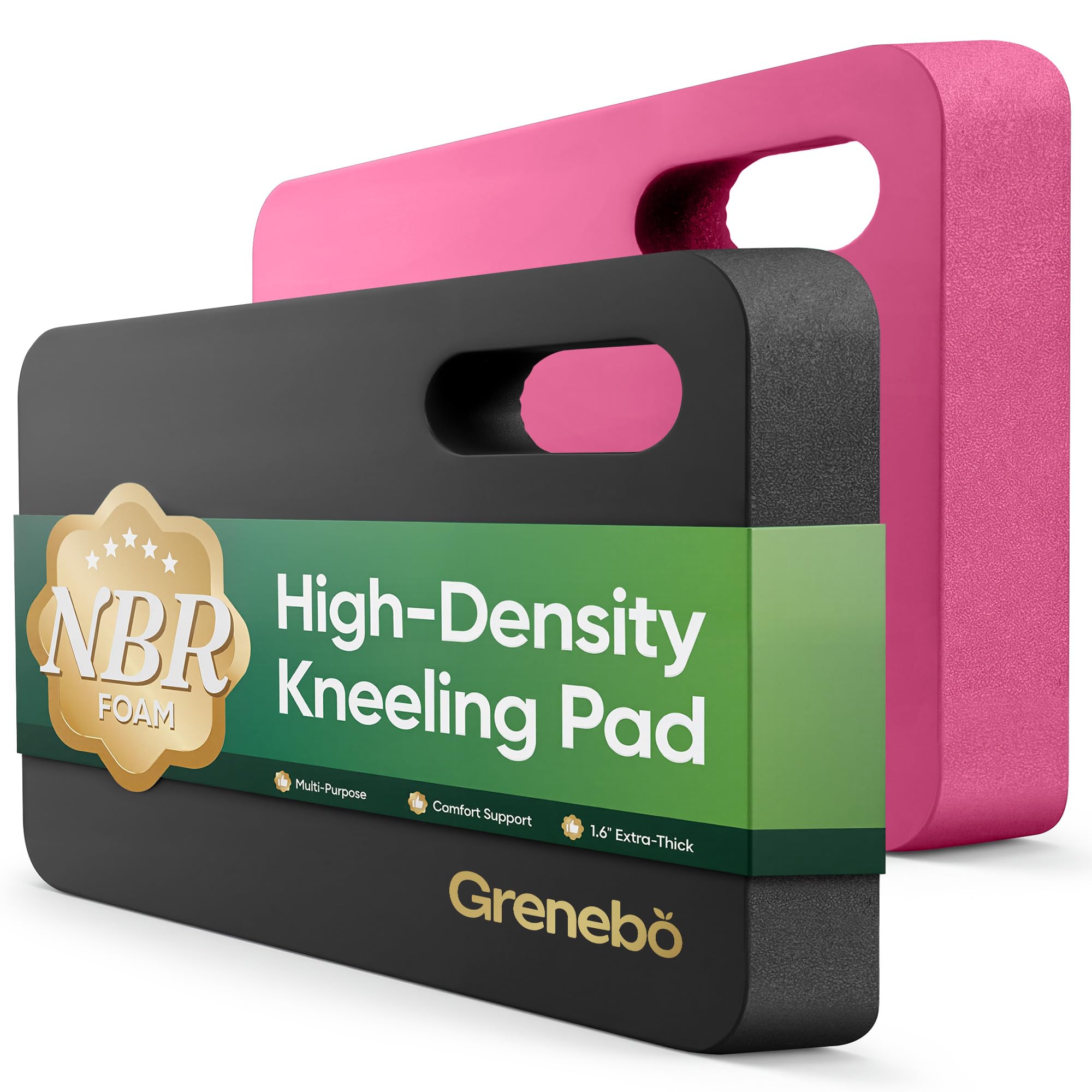 Grenebo 2pcs High-Density NBR Foam Garden Kneeling Pad, 1.6" Extra Thick Gardening Pads for Kneeling, Ultra Soft Kneeling Pads for Gardening, Work, Exercise, Bathing Baby, 17.3×11×1.6 in, Black Pink