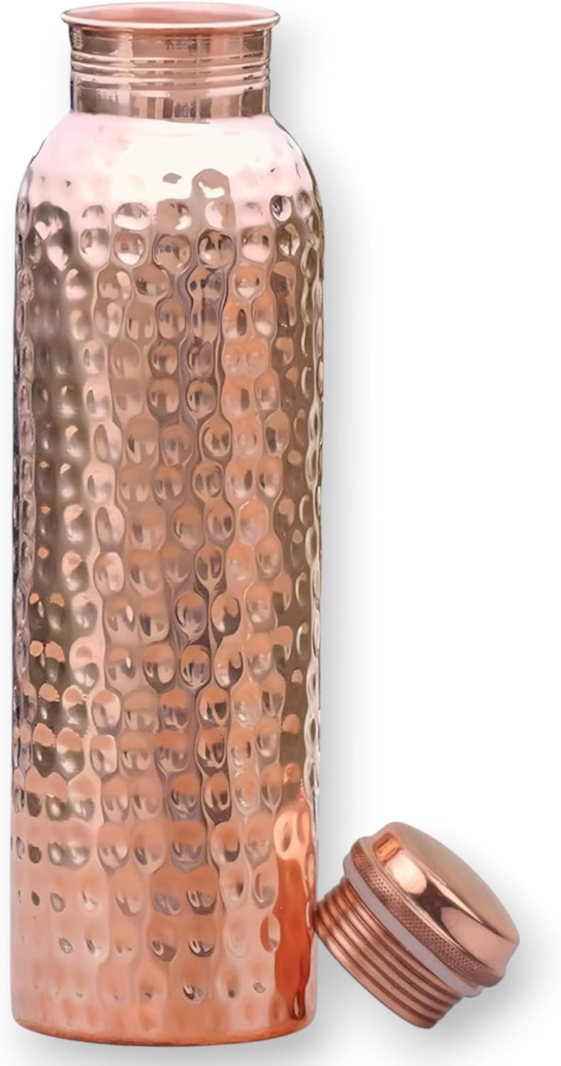 Copper Water Bottle - 34 Oz Extra Large - A Hammered Ayurvedic Pure Copper Vessel For Drinking - Drink More Water, Lower Your Sugar Intake And Enjoy The Health Benefits Immediately