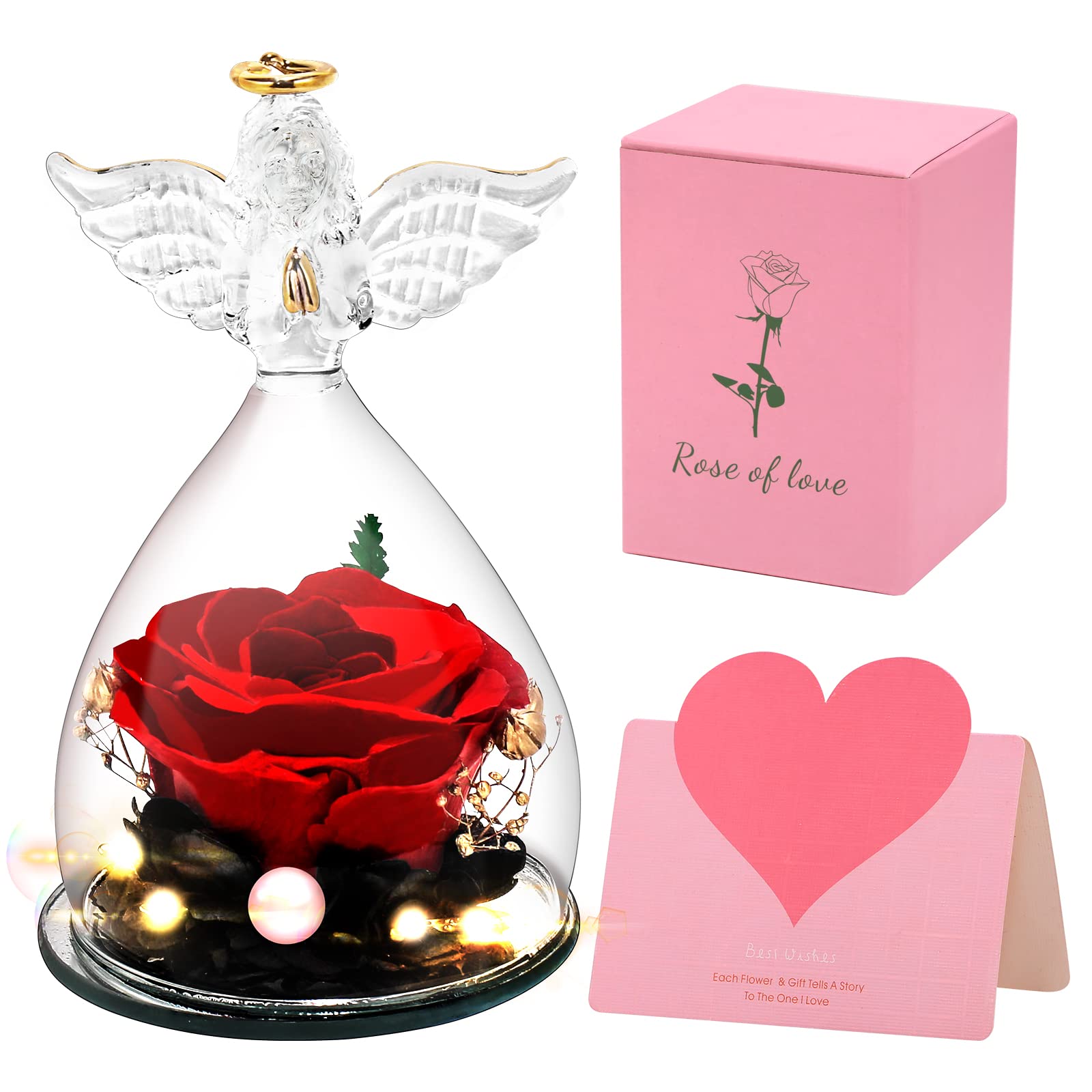 JZEEIWY Rosenbär Cadeaus Voor Moederdag, Verjaardag Voor Moeder Eeuwige Roos In Glas Met Ledlicht Voor Vrouwen Vriendin Valentijnsdag Jubileum Huwelijksaanzoek Cadeau Met Wenskaart