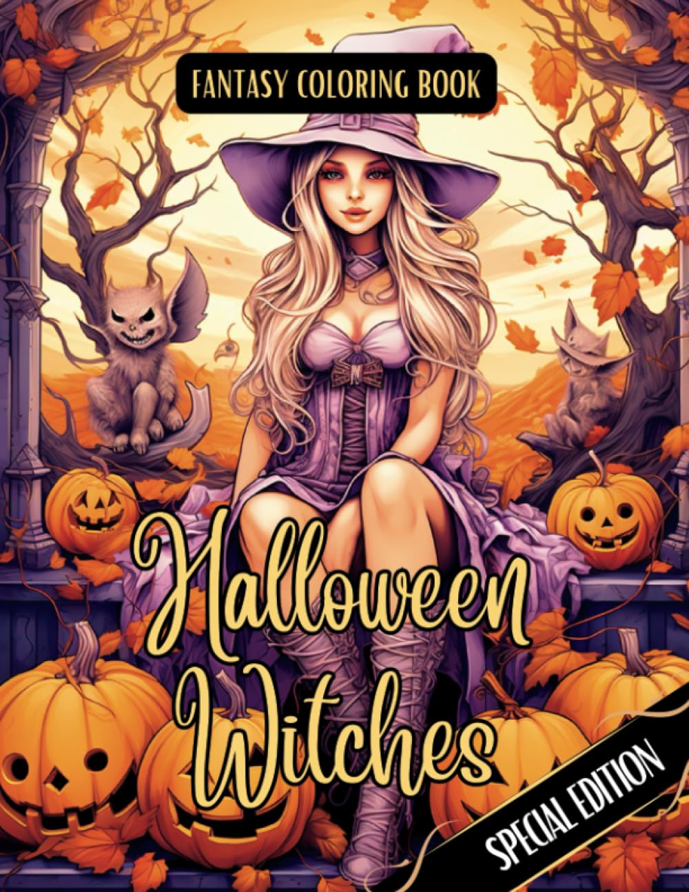 Fantasy Coloring Book Halloween Witches Special Edition: For Adults and Teens | Black Line and Grayscale Coloring Pages of Witches (Witches Coloring Books)