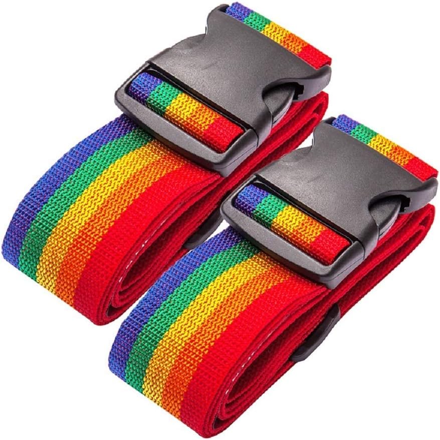 [2 Packs] Luggage Suitcase Straps, elloLife Upgraded Widened Adjustable(180cm x 5cm) Suitcase Belts for Travel Security, Handbags, Luggage, Totes, Briefcases, Carts, Wheeled Luggage etc, Rainbow