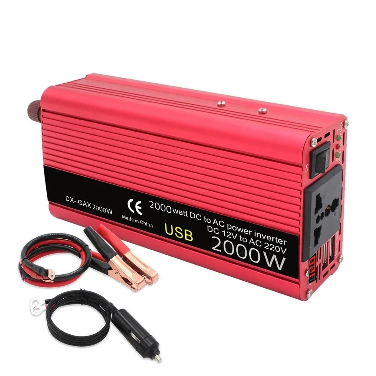 Inversor Corriente para Coche 1500 W 2000 W 2600 W CC 12 V A CA 220 V Adaptador Batería Universal 60 Hz Transformador(2000W A LED,DC12V)