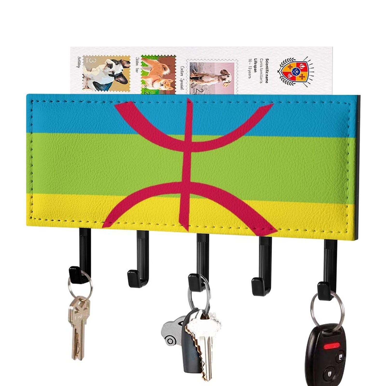 NCLQVJXZKHW Berber Flag Key Holder with 5 Hooks Key Hooks Wall Mounted Key Racks Key Hanger Organiser Shelf
