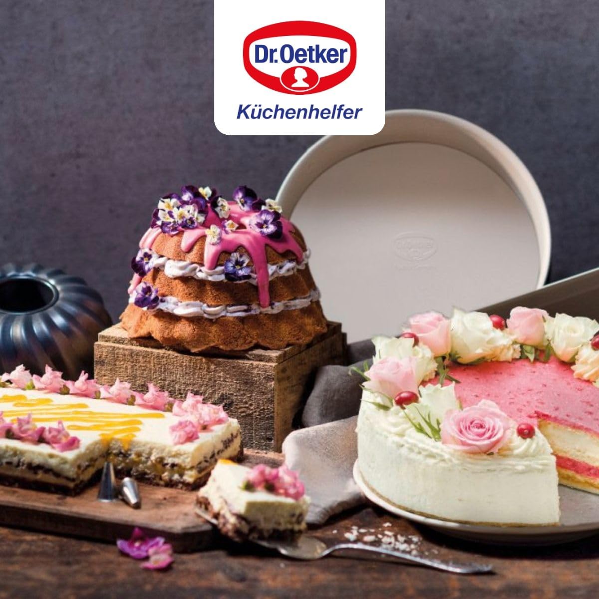 Dr Oetker 9331150 - Set di 2 stampi per pasticceria, stampo per dolci, stampo per dolci, stampo per torta, stampo per torte, stampo per pane, stampo per kouglof, antiaderente, acciaio, ceramica