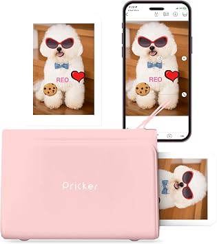 Pricker+ Photo Sticker Printer | 6PASS Multi Wireless Portable Printer for Phone | Mini Photo Printer w/ 10 Sheets + Label 10 Sheets | Customizable Color Sticker Printer 2.56 x 3.57 Inch Pink