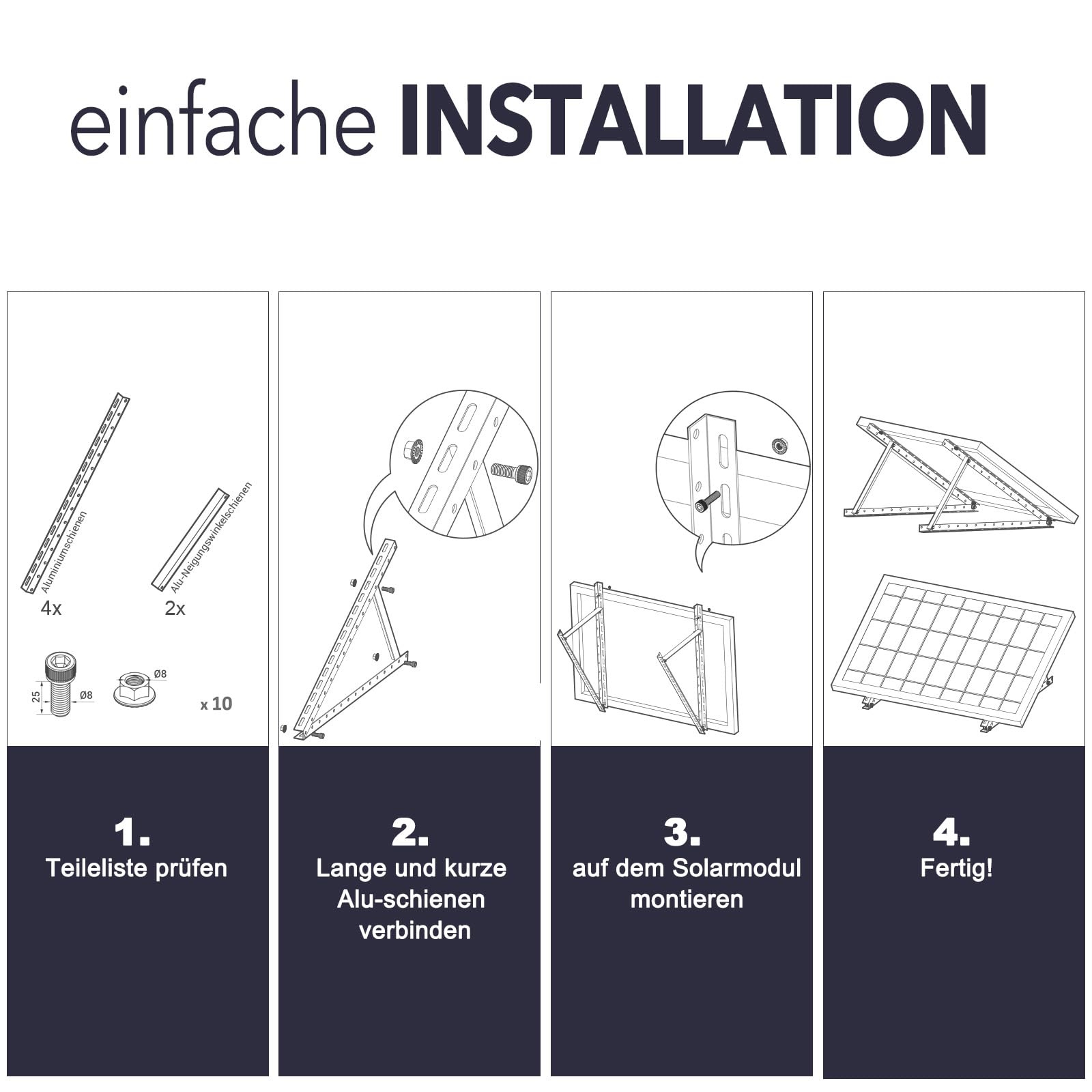 enjoy solar Triangles en aluminium - Support réglable - Angle d'inclinaison 22°-40° pour panneau solaire - Largeur maximale du module : 1140 mm (vis et écrous inclus)