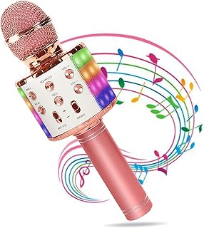 Trlswad Wireless Microphone, 4 in 1 Bluetooth Karaoke Machin with Dancing LED Lights, Portable Speaker Player Microphone for Kids, Home KTV with Record Function, Compatible with Android iOS Devices