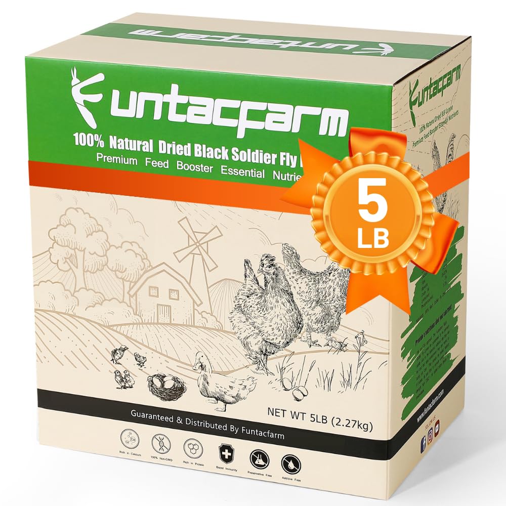 Funtacfarm Dried Worms Black Solider Fly Larvae 5LB, Superior to Mealworms Chicken Treat, 86x Calcium Than Meal Worms, 100% Non-GMO Organic Chicken Feed