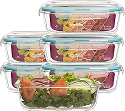 KIT 5 Potes de Vidro Retangular com Tampa Hermética 640ml (Azul)