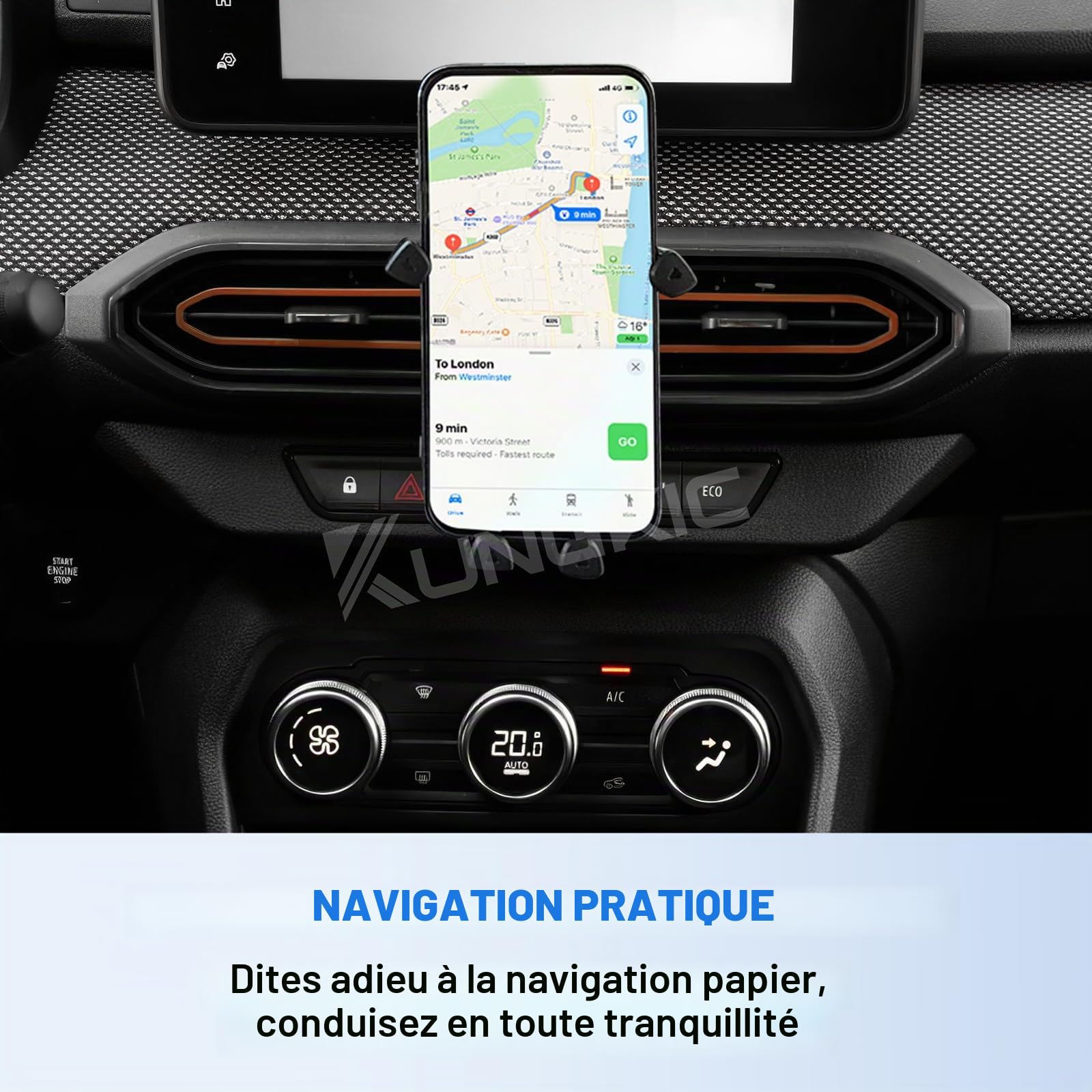 KUNGKIC Support de téléphone de voiture pour Dacia Sandero 3/Sandero Stepway 3 2021-2025 Air Vent Support de téléphone portable rotatif à 360° réglable Noir