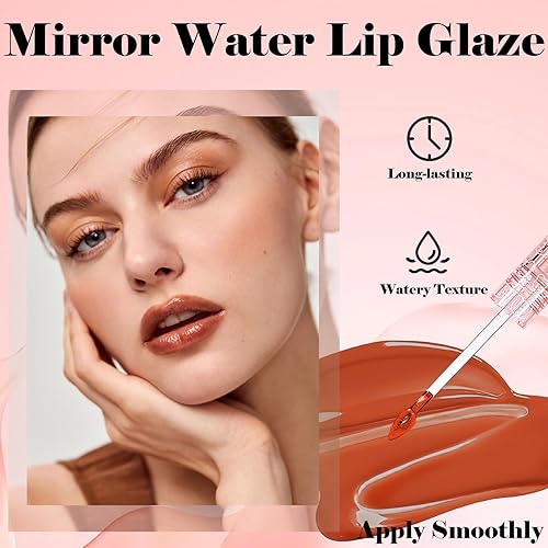 Miniatura 8 de Mirror Water Lip Gloss, manchas de labios hidratantes de brillo de agua, esmalte de labios dulce hidratante de larga duración, brillo elevador de