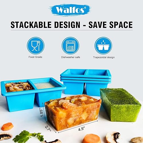 Miniatura 8 de Walfos Recipiente de silicona para congelador de sopa, bandeja de cubo para congelador de sopa de 1 taza con tapa que evita el congelador, 3 moldes