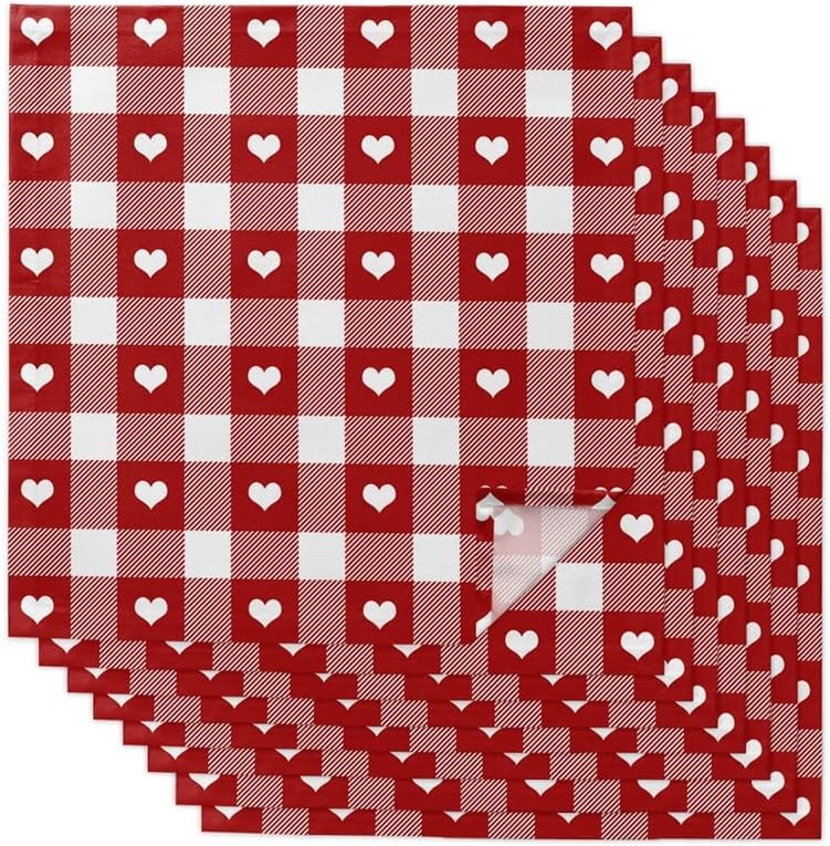 Love Red Plaid Napkins Cloth Set Wedding Party Table Soft Kitchen Dinner Christmas(8pcs)