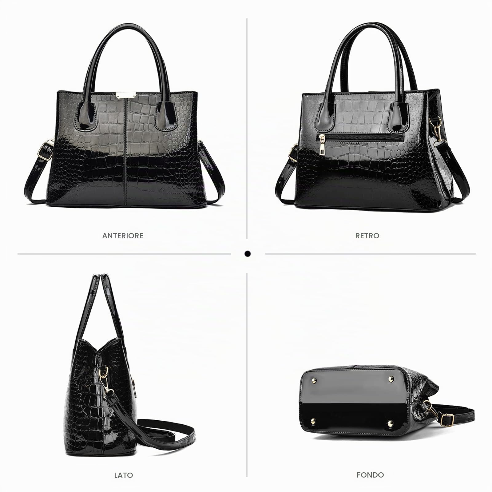 NICOLE & DORIS Borse a Mano e a Spalla Borsa Elegante Donna Lavoro Borsetta Donna Borsa in Vernice Pochette Donna Borsa a Tracolla di Grande Capacità Marrone