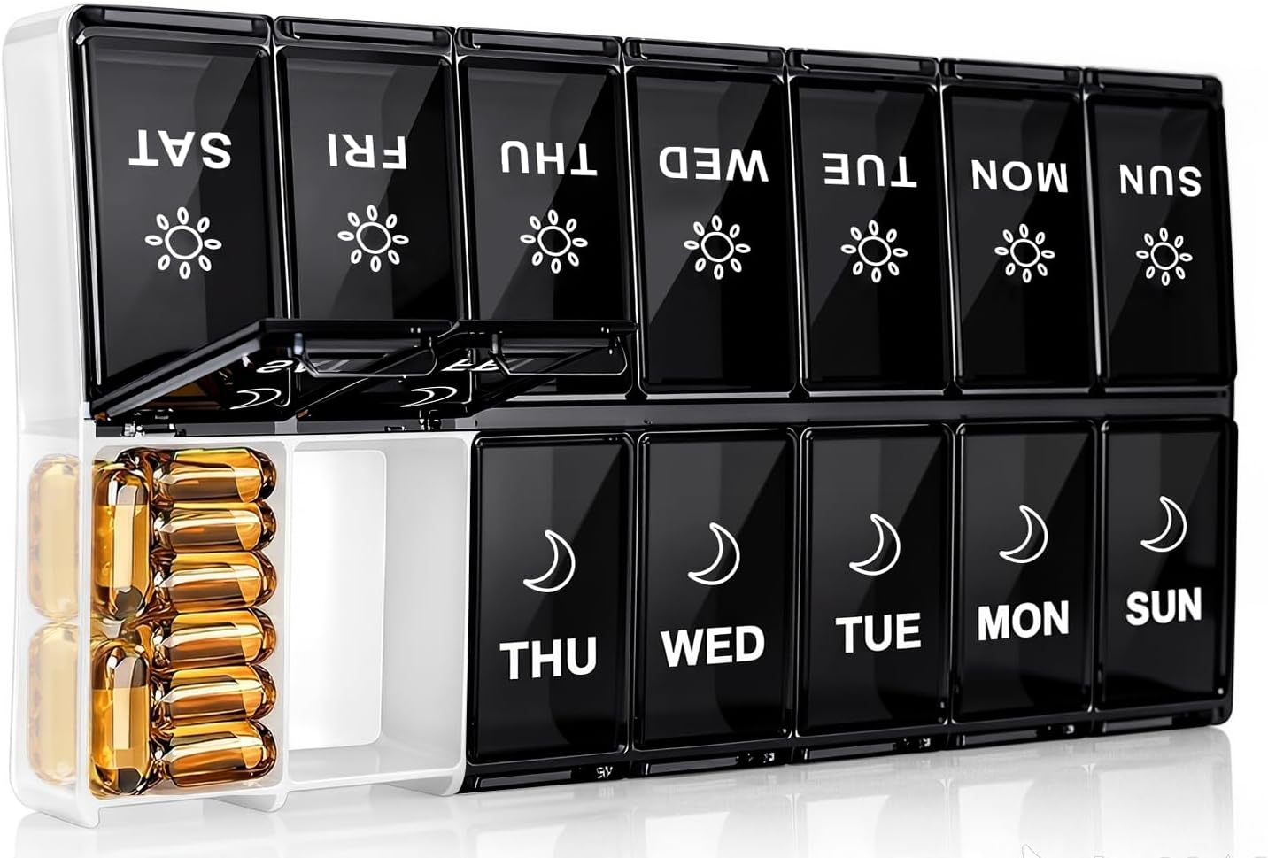 XL Large Daily Pill Organizer 2 Times a Day, Extra 7 Day Pill Box Am Pm, Weekly Day Night Vitamin Holder, Medicine Organizer, Big Pill Container, Medication Dispenser 14 Compartments