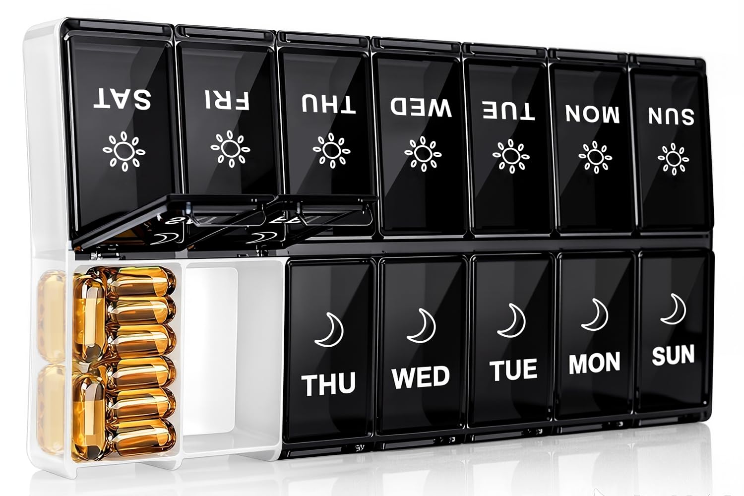Mossime XL Large Daily Pill Organizer 2 Times a Day, Extra 7 Day Pill Box Am Pm, Weekly Day Night Vitamin Holder, Medicine Organizer, Big Pill Container, Medication Dispenser 14 Compartments