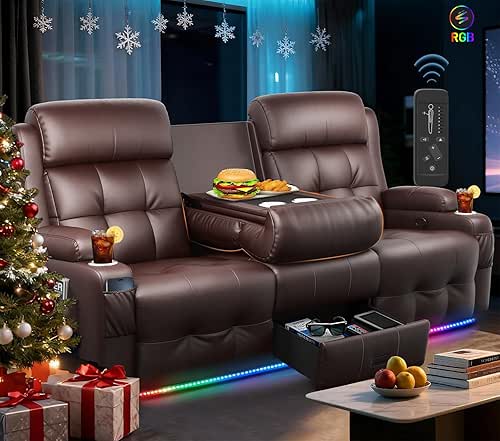 3-Seater Loveseat Recliner Sofa, Home Theater Seating Reclining Couch with