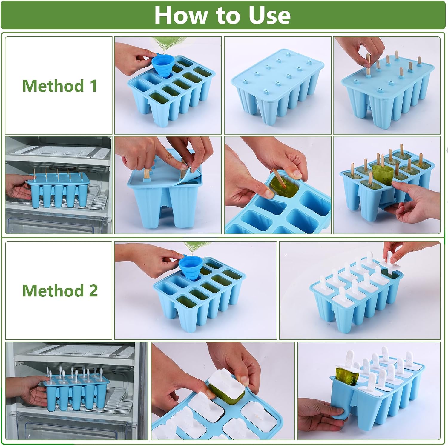10-Count Popsicle Mold with 200 Sticks, 200 Bags, 10 Reusable Sticks
