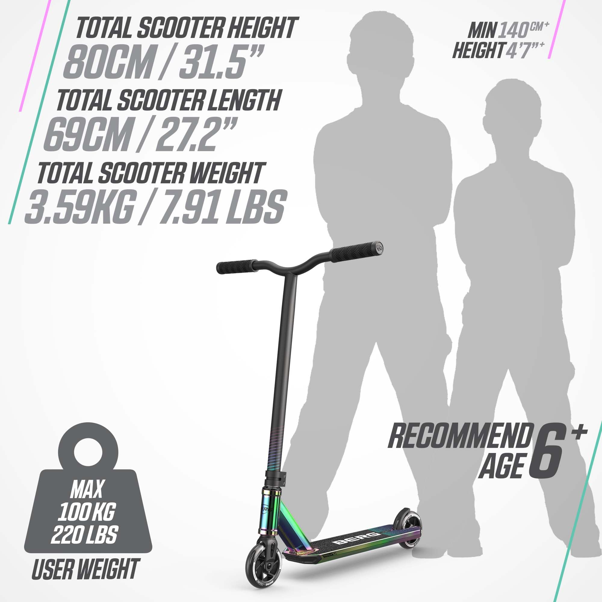 BERG Proxus X1 Stuntscooter für Kinder | Freestyle Scooter für Skatepark & Straße | Aluminium Deck 500 mm | 110 mm Räder | ABEC 9 Lager | IHC Kompression | Leicht & Stabil