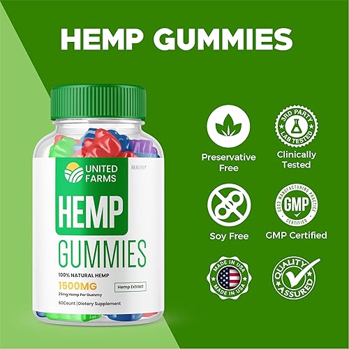 Miniatura 2 de Paquete de 3 gomitas United Farms  Fórmula oficial  United Farms - Gomitas de cáñamo de alto rendimiento, fórmula de cáñamo de United Farms de 500